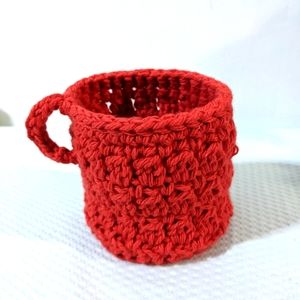 ☕ Adorable Crochet Red Mug NEW HANDCRAFTED OOAK